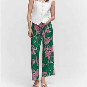 Mango MNG size 12 the Mila‎ Green & Pink Wide Leg Pants